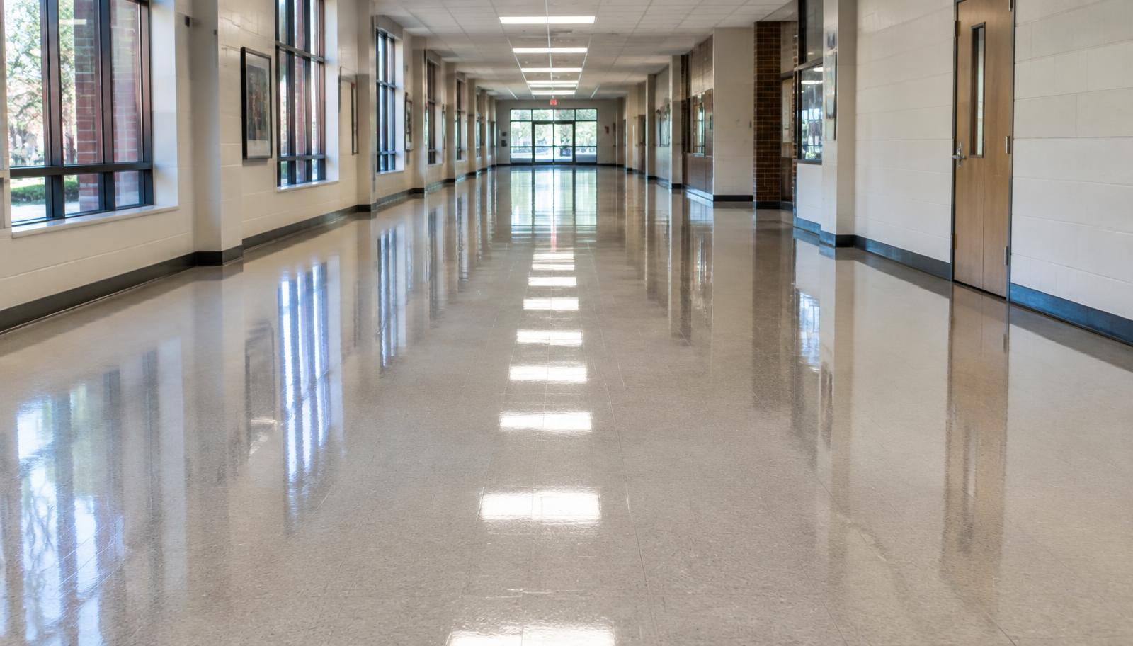 Freshly polished commercial floor cleaned by Spic & Span Commercial